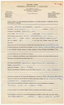 1960 Pete Rose PR Questonaire Filled Out In Roses Own Hand Writing (PSA/DNA)